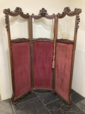Lot 674 - Dressing Screen. A French three-fold dressing screen circa 1900