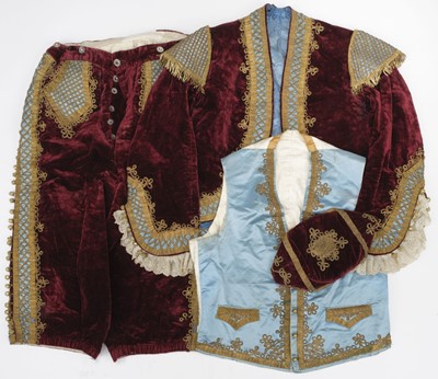 Lot 603 - Theatre Costume. A four-piece Spanish-style braided velvet costume, late 19th century