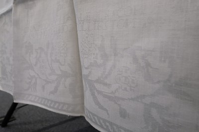 Lot 479 - Table Linen. A large damask tablecloth woven for Margaret Copland Blair, 1797, & others