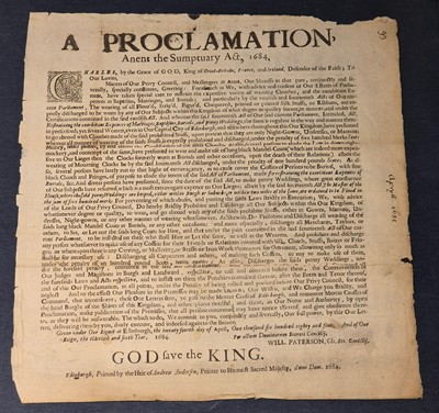 Lot 316 - Charles II - Scottish Privy Council broadside. A Proclamation, Anent the Sumptuary Act, 1684