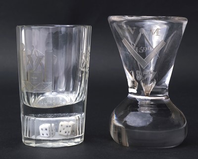 Lot 693 - Masonic Glass. A Masonic glass "gamblers" beaker and firing glass