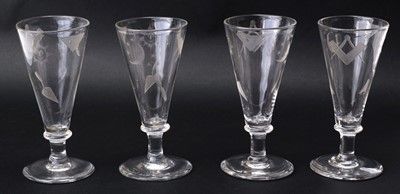 Lot 695 - Masonic Glass. A set of four Victorian glass flutes