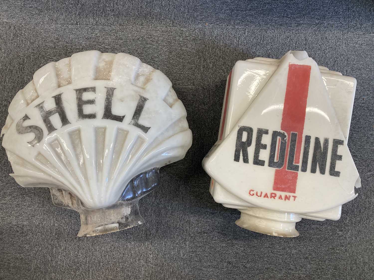 Lot 728 - Motoring Memorabilia. Shell and Redline glass petrol pump globes