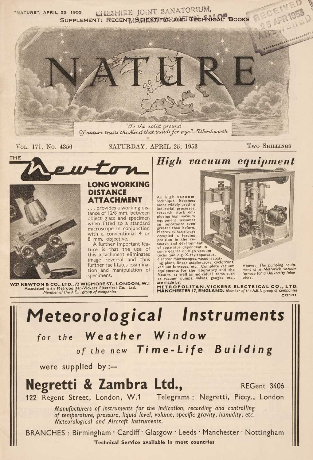 Lot 363 - Watson, Crick & the Discovery of DNA, Nature, 25 April 1953