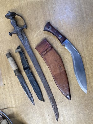 Lot 198 - Kukri. A WWII Gurkha knife dated 1945 and other knives
