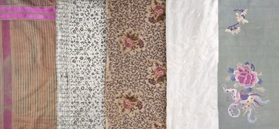 Lot 594 - Shawl. An embroidered green silk shawl, Chinese, 19th century, & 4 other shawls