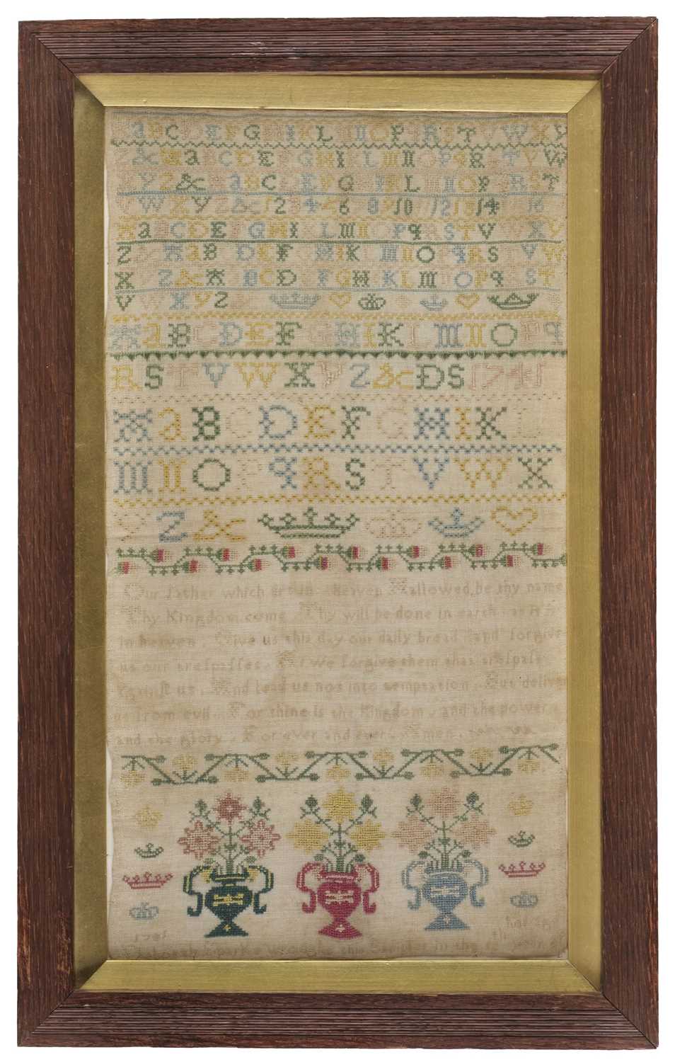 Lot 463 - Sampler. An 18th century needlework by Deborah Sparke, 1745