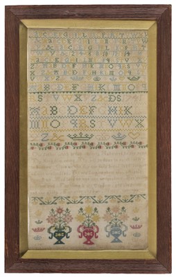 Lot 520 - Sampler. An 18th century needlework by Deborah Sparke, 1745
