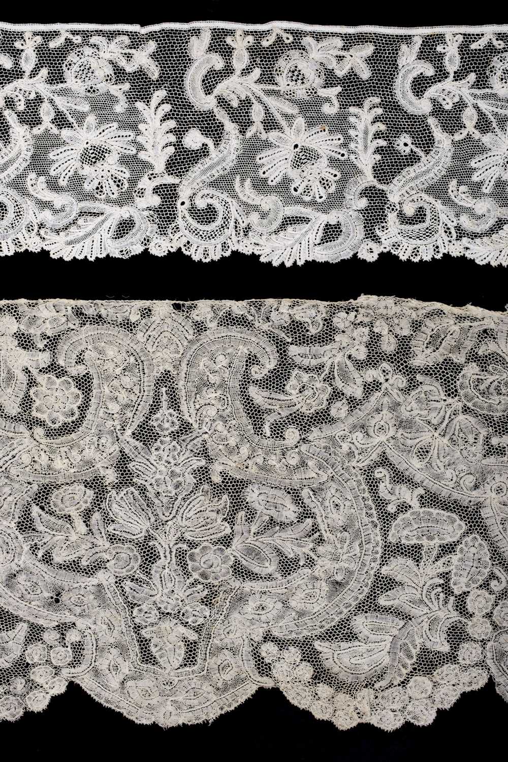 Lot 554 - Lace. A large flounce of Flemish or Milanese lace, 18th century, & another similar, and a bertha
