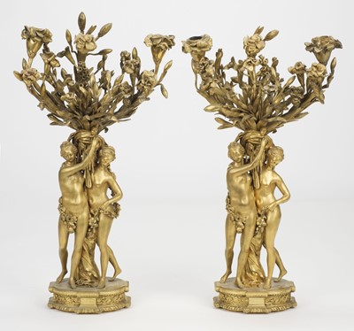 Lot 709 - Candleabra. French gilt bronze three-light figural candelabra, 19th century, after É.M. Falconet