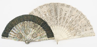 Lot 614 - Decorative Fan. A painted and mother of pearl fan, circa 1870s