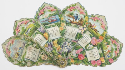 Lot 611 - Calendar Fan. A chromolithographed almanac fan for 1875, published by B. Sulman, [1874]