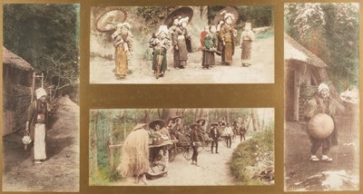 Lot 80 - Japan. A framed display of 4 hand-tinted panoramic photographs, c. 1910