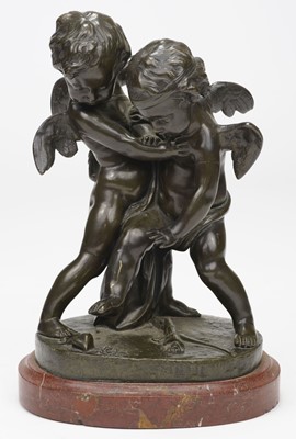 Lot 579 - French School, circa 1870, a fine bronze modelled as fighting cherubs