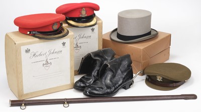 Lot 568 - Queen's Royal Hussars. Military hats by Herbert Johnson, and related items