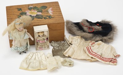 Lot 564 - Miniature Doll & Clothes. A Victorian doll and garments, & another miniature doll
