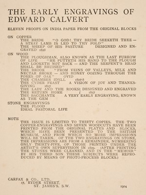 Lot 348 - Calvert (Edward, 1799-1883). The Carfax Portfolio, 1904