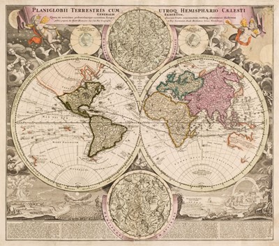 Lot 162 - World. Homann (J. B.), Planoglobii Terrestris cum Utroq Hemisphaerio Caelesti..., circa 1715