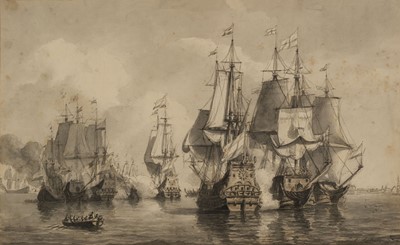 Lot 146 - Schotel (Pieter Jan, 1808-1865). Naval Battle at Livorno, (14 March 1653), circa 1850