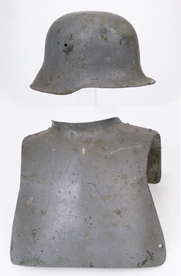 Lot 292 - Sniper Armour. A WWI German sniper's armour breast plate and helmet
