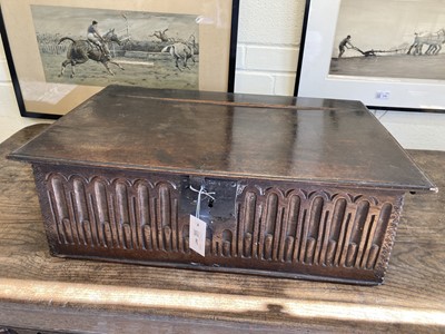 Lot 667 - Bible Box. A carved oak bible box, 18th century