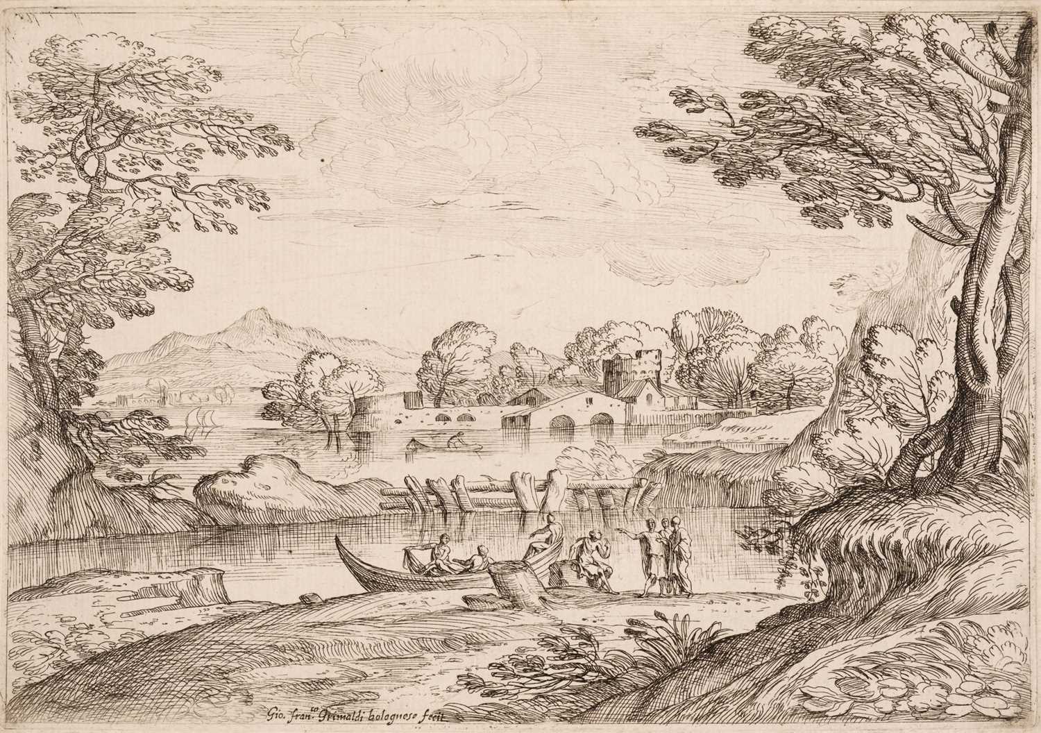 Lot 12 - Grimaldi (Giovanni Francesco, 1606-1680). Landscape with fishing boat..., and others