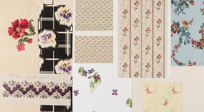 Lot 521 - Samples. A collection of fabric and wallpaper samples and designs, late 19th-20th century