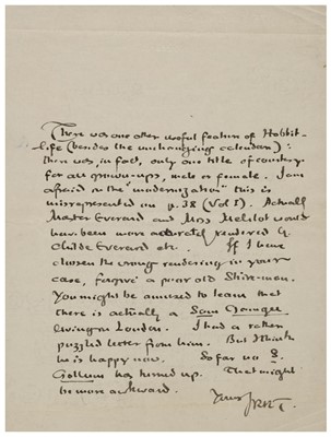 Lot 797 - Tolkien (J. R. R., 1893-1973). Autograph Letter Signed twice, Oxford, 12 September 1957