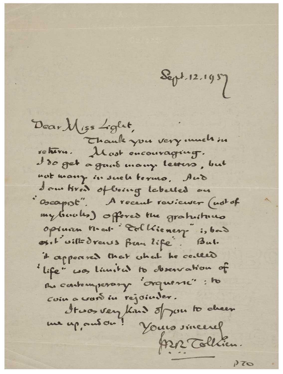 797 - Tolkien (J. R. R., 1893-1973). Autograph Letter Signed twice, Oxford, 12 September 1957