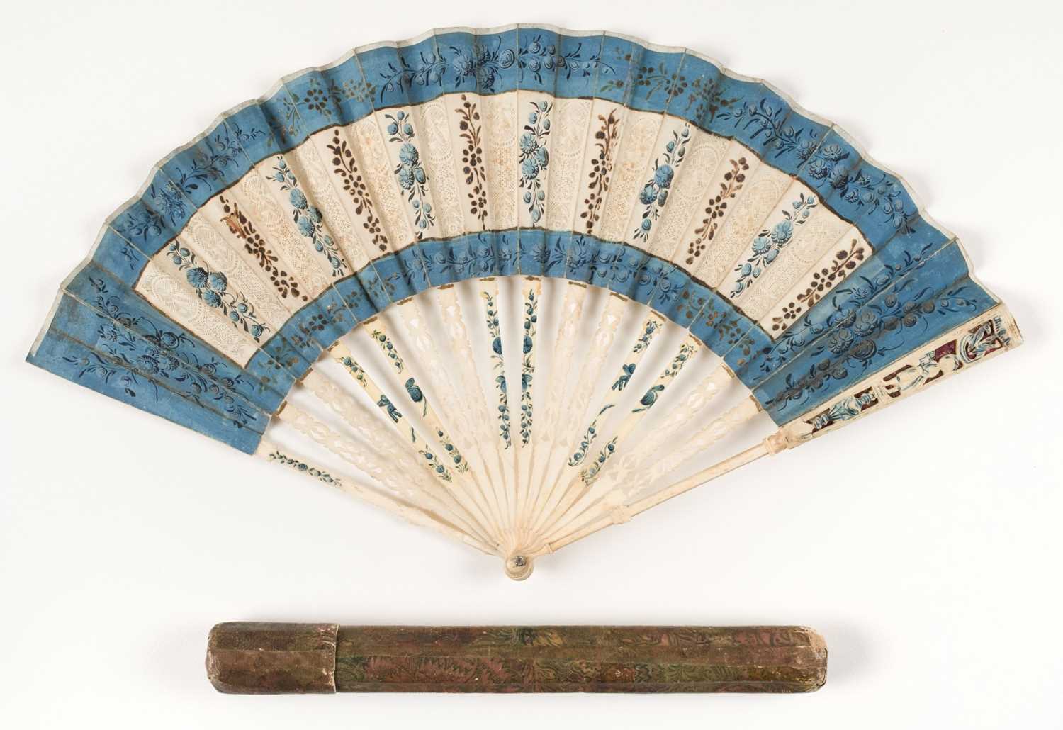 Lot 490 - Decorative Fan. A hand-painted and pierced lace paper fan, circa 1800