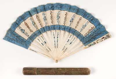 Lot 365 - Decorative Fan. A hand-painted and pierced lace paper fan, circa 1800, & one other
