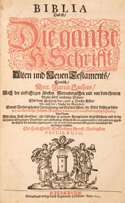 Lot 318 - Bible [German]. Biblia, Das ist, Die gantze H. Schrift, Alten und Neuen Testaments, 1695