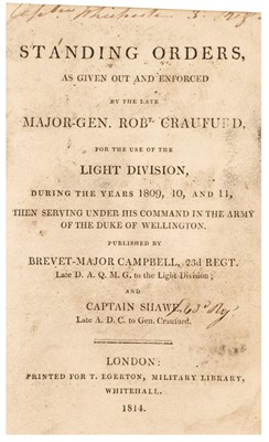 Lot 333 - Craufurd (Robert). Standing Orders, as Given Out and Enforced..., 1814