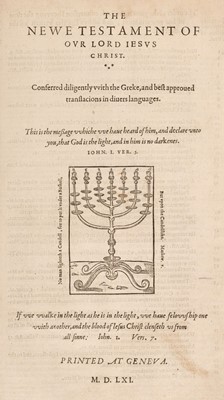 Lot 270 - Bible [English]. [The Bible and Holy Scriptures conteyned in the Olde and Newe Testament, 1562]