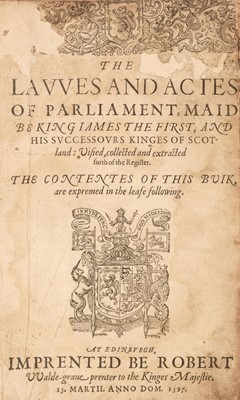 Lot 293 - Skene (John). The Lawes and Actes of Parliament, maid be King James the First..., 1597