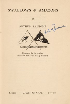 Lot 680 - Ransome (Arthur). Swallows & Amazons, 1st edition, 1930, inscribed