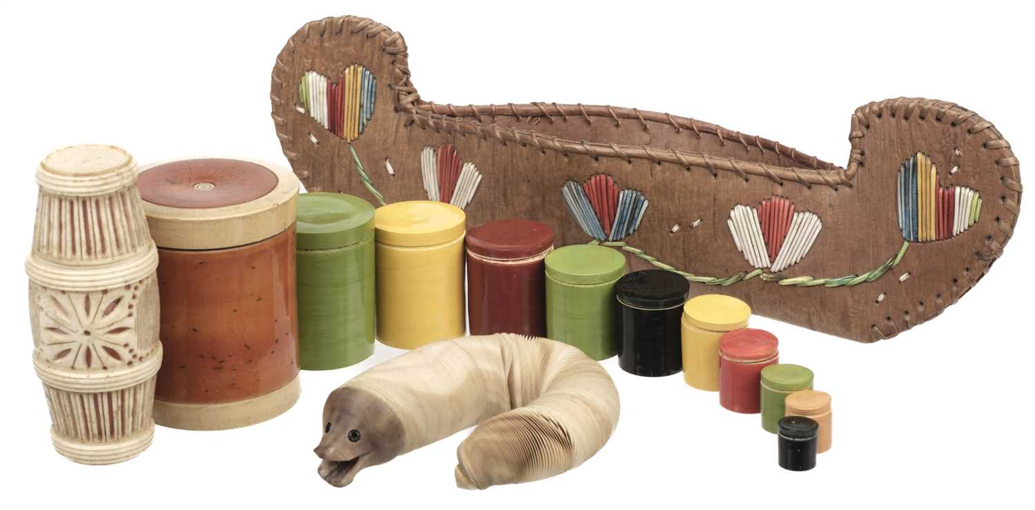 Lot 469 - Toys. Chinese cricket cage containing carved toy Eel, 19th-century and others