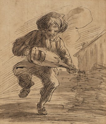 Lot 169 - Barker (Thomas of Bath, 1769-1847). Boy Playing a Hurdy Gurdy and two others, pen and wash