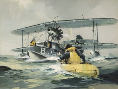 Lot 391 - Turner (Michael, 1934 -). Rescue, gouache on paper, showing a WWII Supermarine Walrus