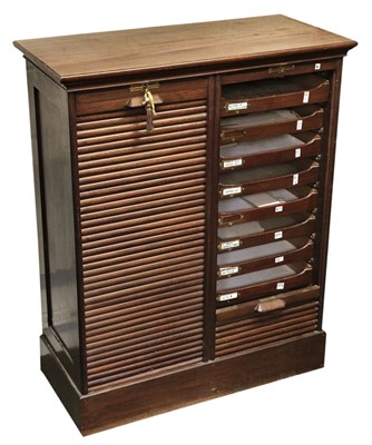 Lot 259 - Collector's Cabinet. A 1920s walnut double tambour front collector's chest