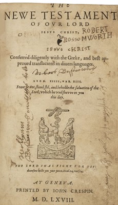 Lot 274 - Bible [English]. The Bible and Holy Scriptures, 2nd quarto edition, Geneva: John Crispin, 1569