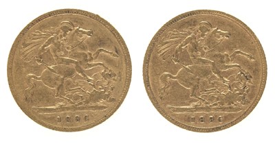 Lot 109 - Sovereigns. Two gold half sovereigns, Victoria 1896 (2), very fine