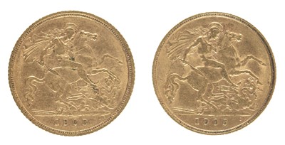 Lot 102 - Sovereigns. Two gold half sovereigns, E.VII.R. 1906, 1908 (Sydney Mint), very fine