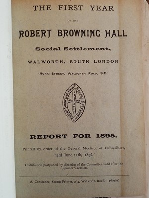 Lot 348 - Robert Browning Settlement. Volume containing 49 related pamphlets, 1895-1902
