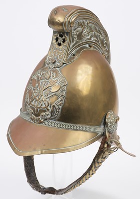 Lot 251 - Helmet. An Edwardian brass Merryweather fireman's helmet
