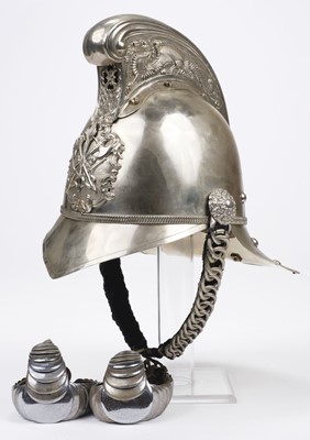 Lot 276 - Helmet. An Edwardian white metal Merryweather fireman's helmet
