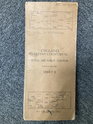 Lot 370 - Battle of Britain. RAF map of England, Eastern Counties, Pilot Officer D.A.P. Warren, 248 Squadron