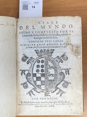 Lot 14 - Ordonez de Cevallos (Pedro). Viage del Mundo, 1st edition, Madrid: Luis Sanchez, 1614
