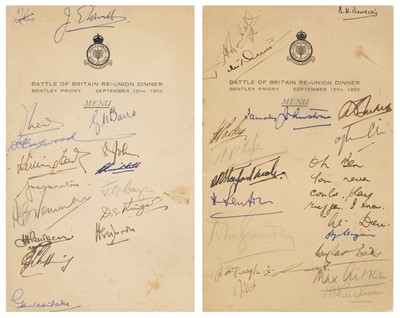 Lot 337 - Battle of Britain. Re-union dinner, Bentley Priory, 15 September 1950, signed dinner menu cards
