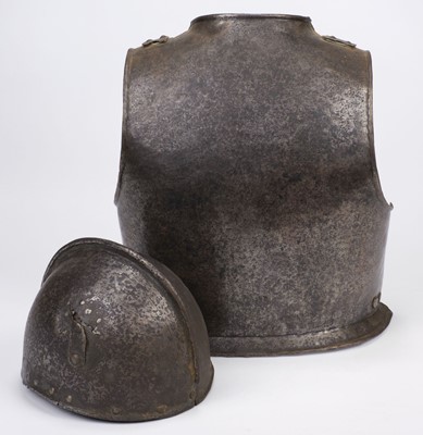 Lot 285 - Armour. A backplate and remains of helmet, probably 17th century